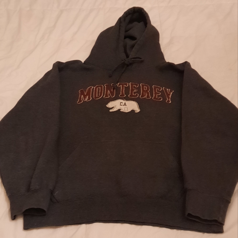 Gray Hoodie Sweater, Size Md, Long Sleeve, Monterey CA Letter Sweater